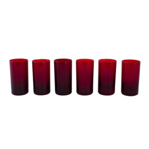 Set of ruby-coloured glasses, Italian design, 1970s, made in Italy