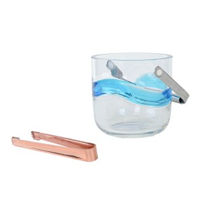 Glass ice bucket, Danish design, 1970s, manufactured by Holmegaard