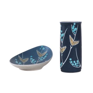 Set of ceramic vase and platter, Danish design, 1970s, designers: N. Backhausen & P. Brandborg, manufacturer: Søholm