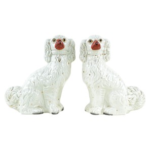 Ceramic mantelpiece figurines – Spaniels, Staffordshire style, made in England