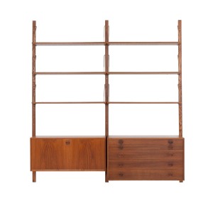 Teak modular shelving unit, Danish design, 1960s, designed by Rud Thygesen & Johnny Sørensen, manufactured by HG Furniture