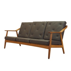 Brockmann Petersen oak sofa for Randers Møbelfabrik, leather upholstery, Denmark, 1970s.
