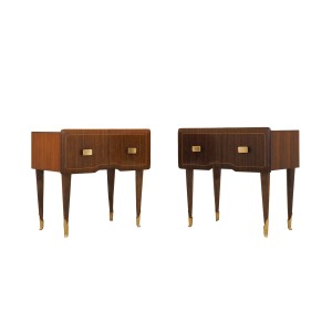 Pair of Italian Bedside Cabinets in Mahogany Veneer, Italian Modern, 1970s