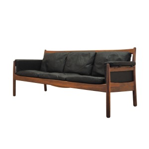 Three-seater sofa by Gunnar Myrstrand for Källemo, rosewood and leather, 1960s