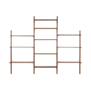 Danish modular shelving system from the 1960s — teak veneer wall unit with eleven shelves