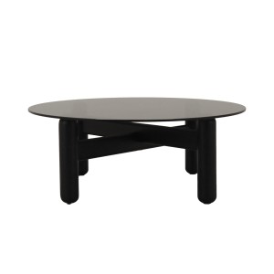 Italian smoked glass coffee table on wooden base, 1990s