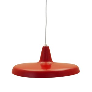 Danish industrial pendant lamp in red metal, Scandinavian Modern design, 1960s