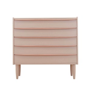 Danish chest of drawers from the 1970s in pink, four drawers, teak veneer, solid legs
