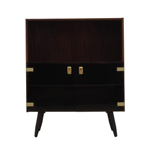 Danish Display Cabinet in Contrasting Veneer with Glass Doors and Black Tapered Legs, 1970s