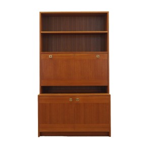 Danish Teak Shelving Unit with Illuminated Bar Cabinet, 1970s Danish Modern