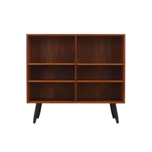 Danish teak veneered shelving unit on angled legs, 1960s