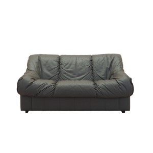 Two-seater leather sofa, Italian Modern design from the 1970s, solid wood frame