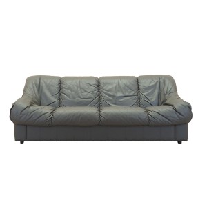 Italian three-seater sofa in grey natural leather, 1970s, Italian Modern design