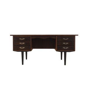 Danish Walnut Veneered Desk with Six Drawers, 1960s