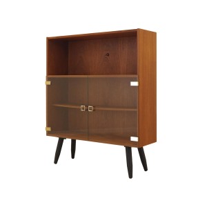 Danish teak display cabinet with glass doors and open shelf, 1970s