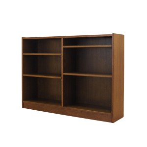 Danish walnut veneer shelving unit with adjustable shelves, low mid-century form