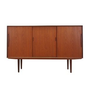 Danish teak highboard with bar cabinet and sliding doors, 1960s