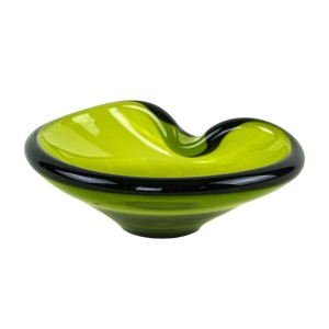 Holmegaard glass platter in olive green, organic form, Danish design, 1970s