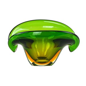 Sommerso glass platter in green and yellow, Murano, Italy, 1960s