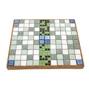 Mosaic tray with stoneware tiles in wooden frame, Bauhaus-inspired geometric pattern, 1970s