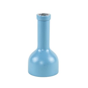Wooden candlestick with blue enamel accent, Danish design from the 1970s, geometric form
