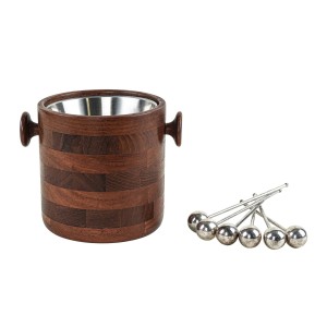 Danish teak and steel ice bucket, 1970s, Scandinavian Modern barware