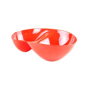 Two-compartment plastic platter in vibrant red, organic form, 1970s European design