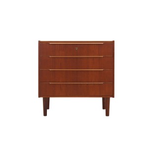 Danish teak chest of drawers from the 1960s with four drawers and recessed handles