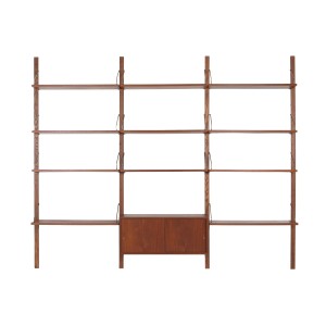 Royal System modular shelving in orange veneer, designed by Poul Cadovius, CADO, Denmark, 1960s