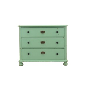 Solid pine chest of drawers painted green, three drawers, Denmark 1950s