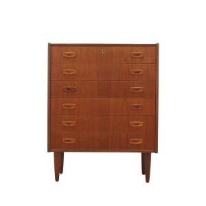 Danish teak chest of drawers with six drawers and sculptural handles, 1960s