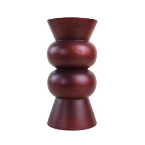 Turned wooden vase in segmented technique, burgundy, Danish, 1970s