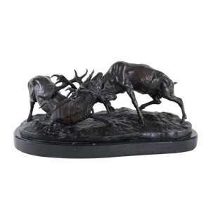 Fighting Stags Bronze Sculpture by Pierre-Jules Mêne French Animalier Art