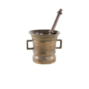 Brass mortar and pestle in Art Deco style, European craftsmanship 20th century