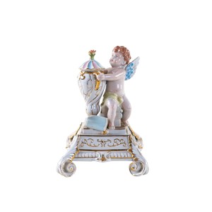 Figural candleholder with putto – glazed ceramic in Art Deco style, Europe