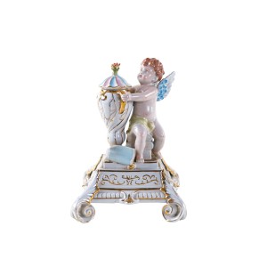 Figural candleholder with putto, glazed ceramic with gilding in Art Deco style, Europe