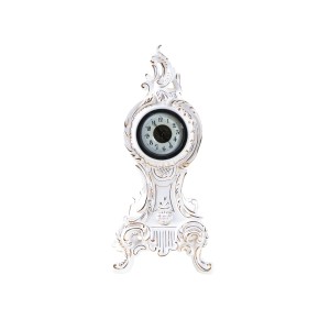 Porcelain mantel clock in Rococo style, white glazed ceramics with gilt ornaments