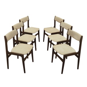 Set of six Danish dining chairs in oak veneer with original upholstery, 1960s