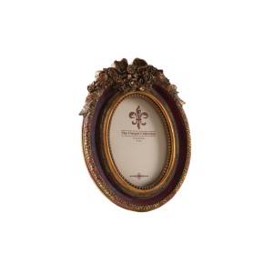 Oval decorative frame in Art Deco style, burgundy with gilded floral ornaments, European