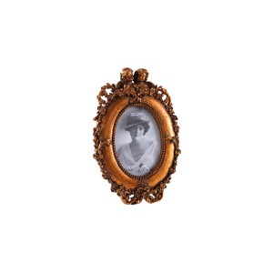 Oval decorative frame with putti motif, gold and copper tones, European Art Deco