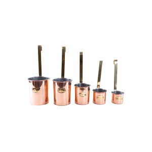 Set of copper measuring cups with brass handles, European craftsmanship