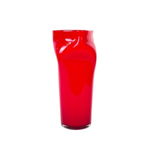 Italian art glass vase with organic ruffled rim, hand-formed red glass, 1970s