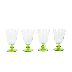 Italian stemmed glasses with green base, handmade glass pair from the 1970s