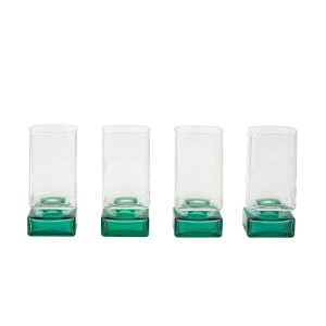 Luigi Bormioli liqueur stemmed glasses with green base, Italian barware from the 1970s