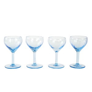 Set of four blue tinted glass stemmed glasses, Italy, 1970s