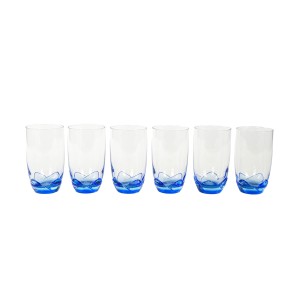 Bouquet tumblers with blue base, Bormioli Rocco, Italian colored glass, 1970s