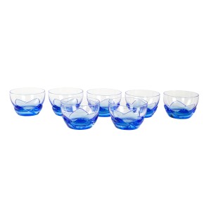 Set of Bormioli Rocco glass bowls with blue decor, Italy, 1970s