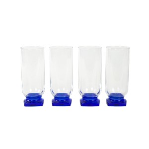Ibisco Tumblers by Bormioli Rocco with Cobalt Base, Italian Glass from the 1970s