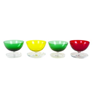 Set of four French colored glass dessert cups, 1970s