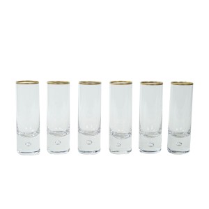 Set of Six Italian Glass Tumblers with Gold Trim and Air Bubble Detail, 1980s